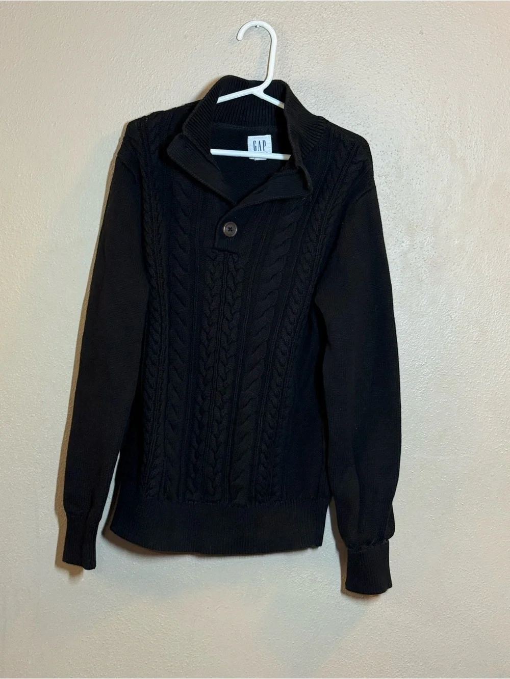 Boys GAP Black Cable-Knit Collar Sweater Sz Lg (10/12)